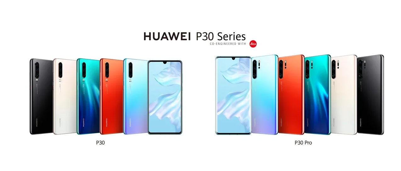 HUAWEI P30 и HUAWEI P30 Pro будут доступны в черном и белом цветах, а также в трёх вариантах градиентной расцветки — янтарно-красный (Amber Sunrise), светло-голубой (Breathing Crystal) и северное сияние (Aurora)