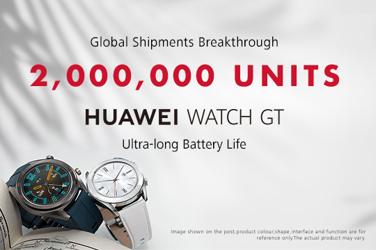 HUAWEI WATCH GT sells more than two million units globally contributing to  Y-o-Y growth of 282.2% for its wearable product line