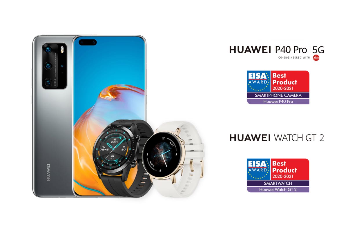 Huawei remporte deux prix EISA dont celui du « Meilleur appareil photo sur smartphone » avec le HUAWEI P40 Pro et celui de la « Meilleure montre connectée » avec la HUAWEI WATCH GT 2